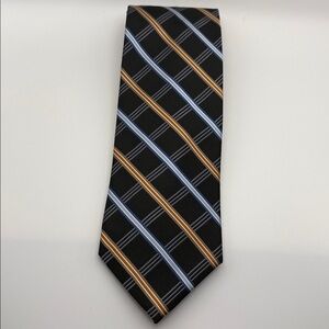 W.H. Belk Black w/ Gold & Blue Stripe Tie, 100% Silk